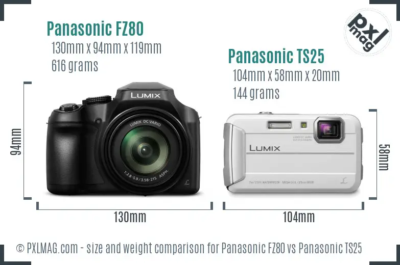 Panasonic FZ80 vs Panasonic TS25 size comparison
