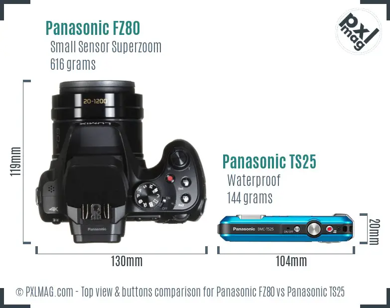 Panasonic FZ80 vs Panasonic TS25 top view buttons comparison