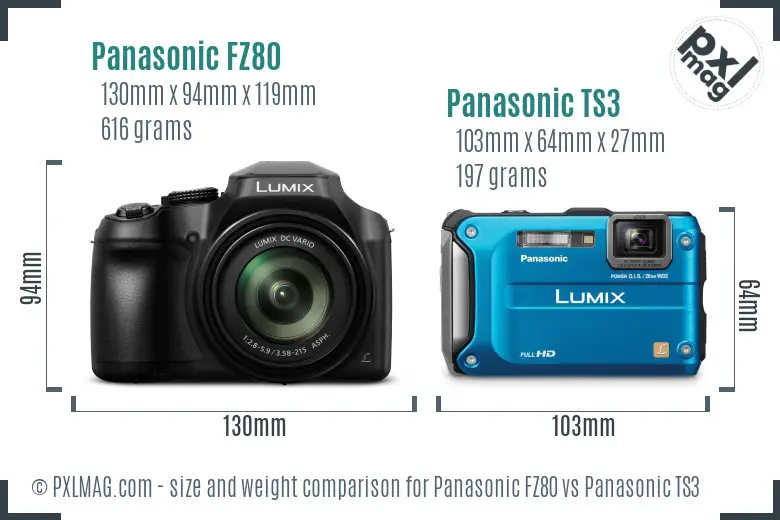 Panasonic FZ80 vs Panasonic TS3 size comparison