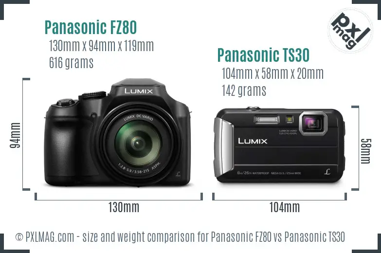 Panasonic FZ80 vs Panasonic TS30 size comparison
