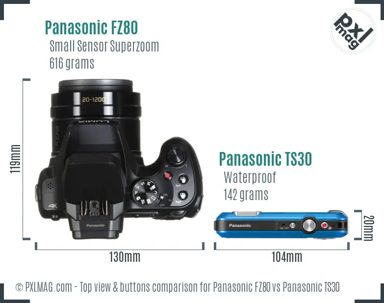 Panasonic FZ80 vs Panasonic TS30 top view buttons comparison