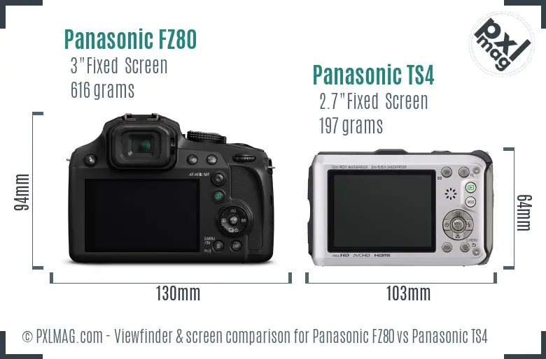 Panasonic FZ80 vs Panasonic TS4 Screen and Viewfinder comparison