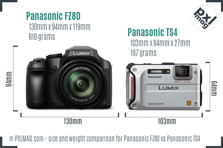 Panasonic FZ80 vs Panasonic TS4 size comparison