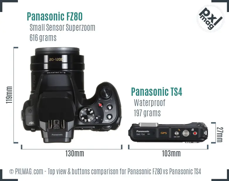 Panasonic FZ80 vs Panasonic TS4 top view buttons comparison