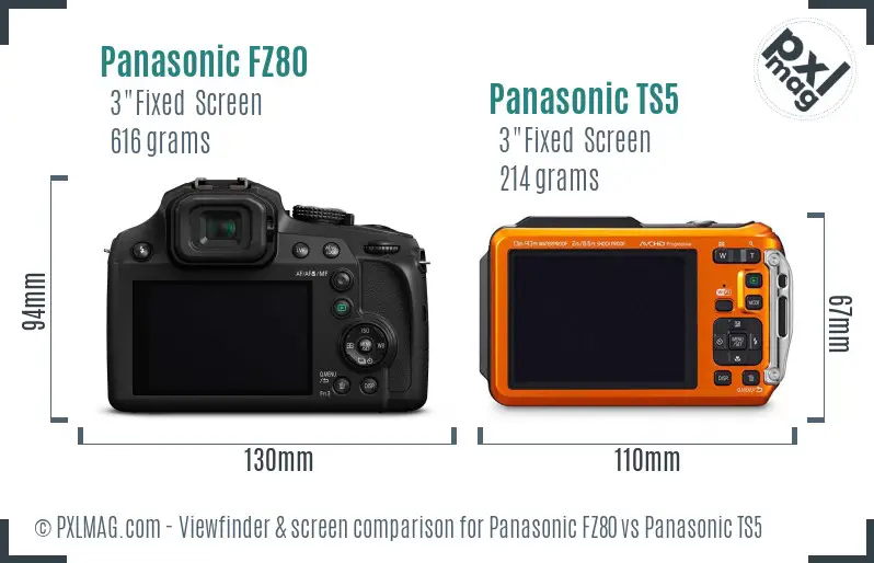Panasonic FZ80 vs Panasonic TS5 Screen and Viewfinder comparison