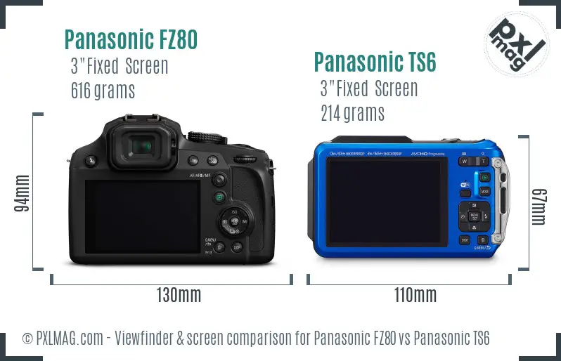 Panasonic FZ80 vs Panasonic TS6 Screen and Viewfinder comparison
