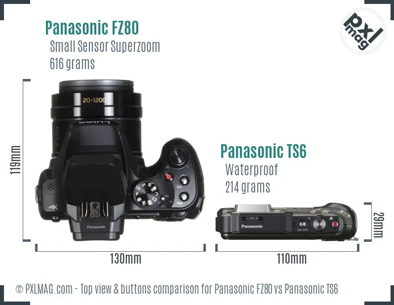 Panasonic FZ80 vs Panasonic TS6 top view buttons comparison