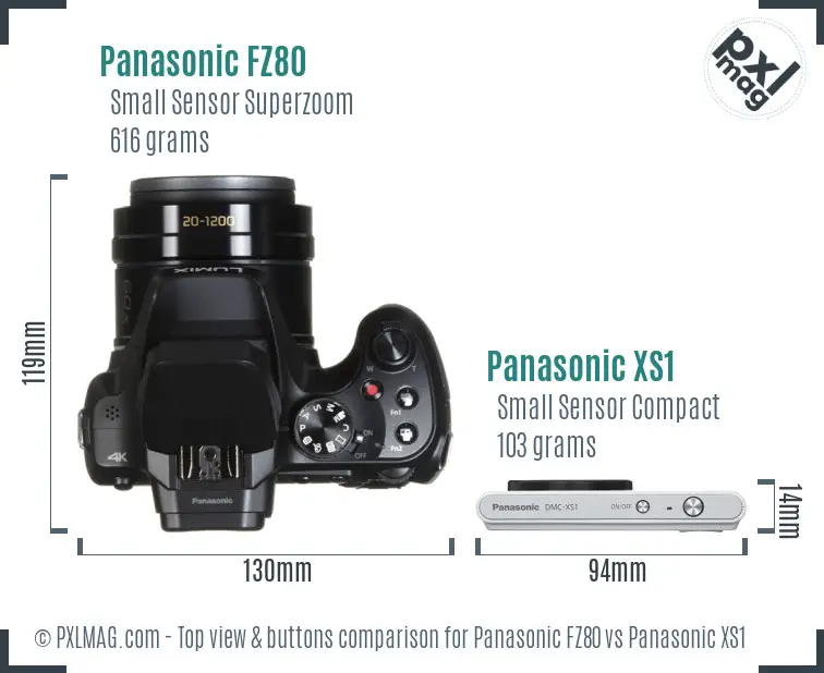 Panasonic FZ80 vs Panasonic XS1 top view buttons comparison
