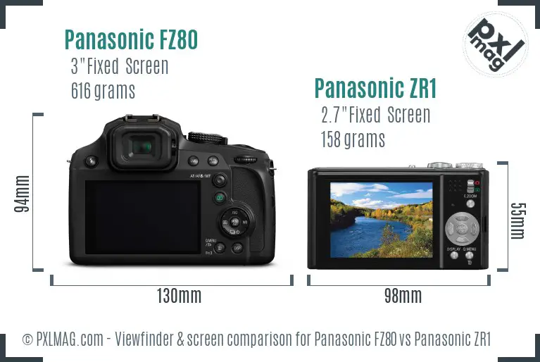 Panasonic FZ80 vs Panasonic ZR1 Screen and Viewfinder comparison