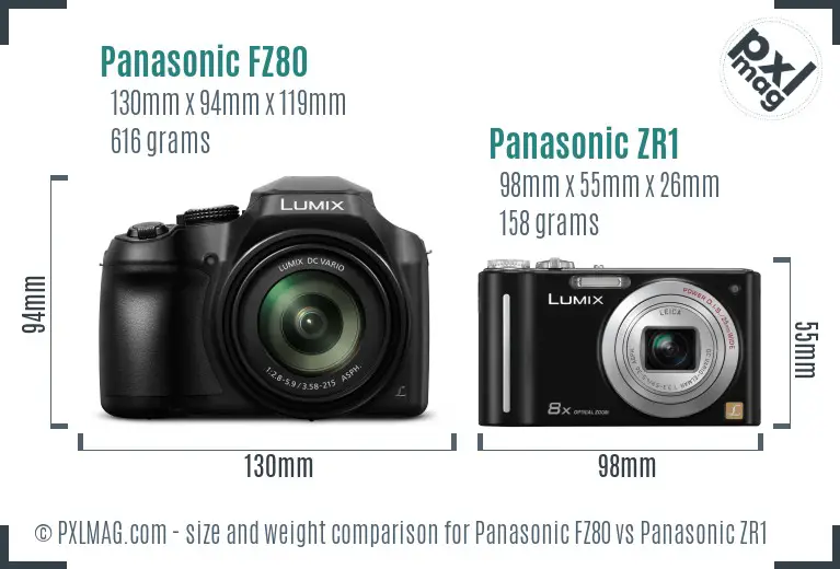 Panasonic FZ80 vs Panasonic ZR1 size comparison