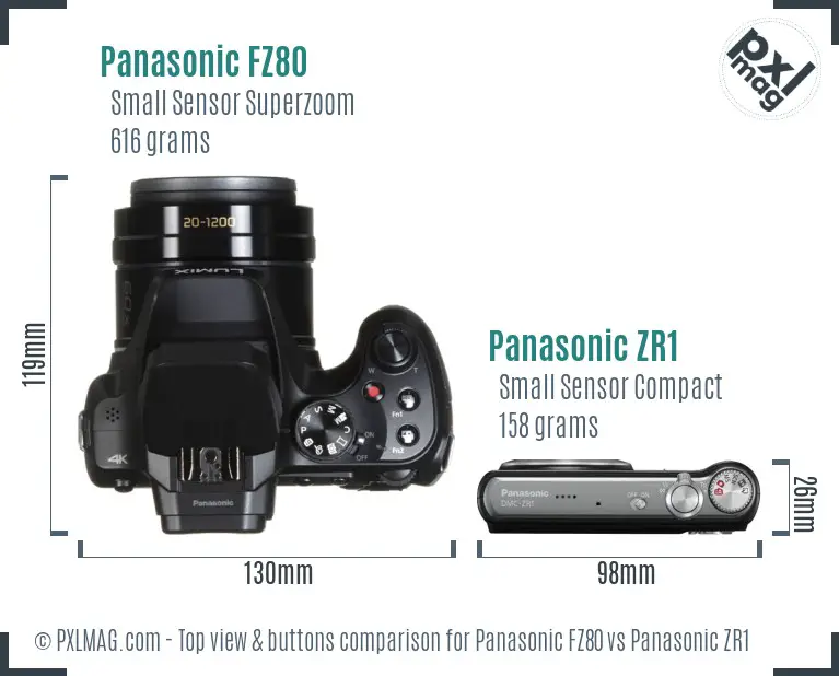 Panasonic FZ80 vs Panasonic ZR1 top view buttons comparison