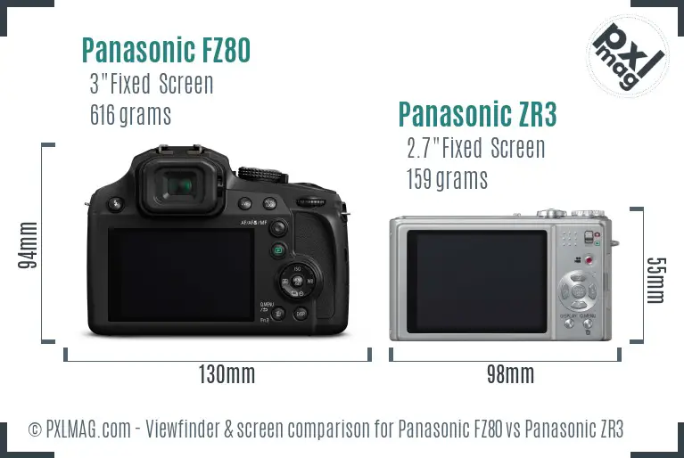 Panasonic FZ80 vs Panasonic ZR3 Screen and Viewfinder comparison