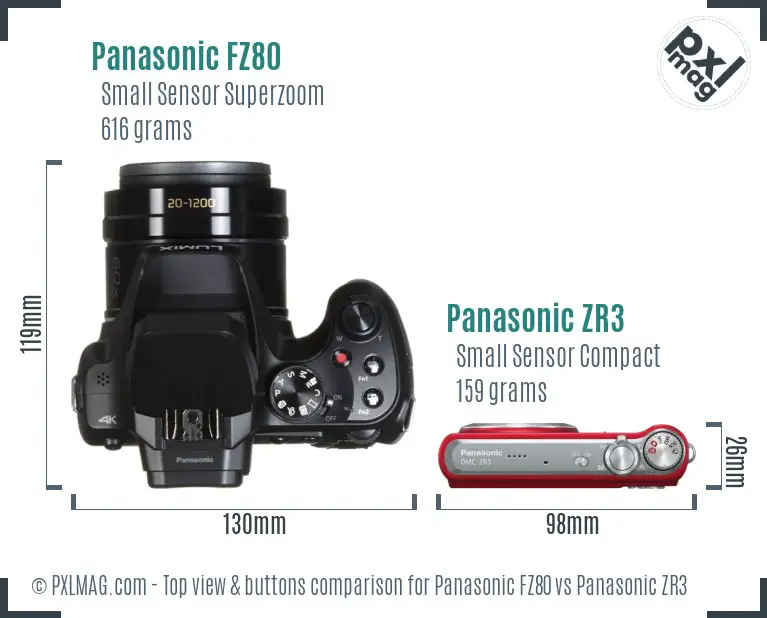 Panasonic FZ80 vs Panasonic ZR3 top view buttons comparison