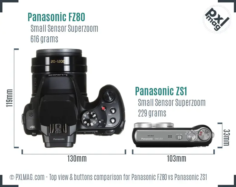 Panasonic FZ80 vs Panasonic ZS1 top view buttons comparison