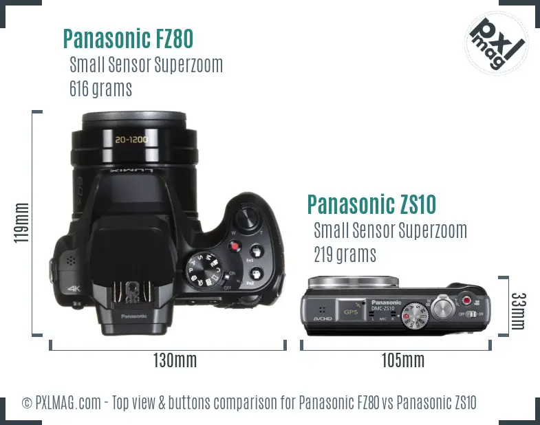 Panasonic FZ80 vs Panasonic ZS10 top view buttons comparison