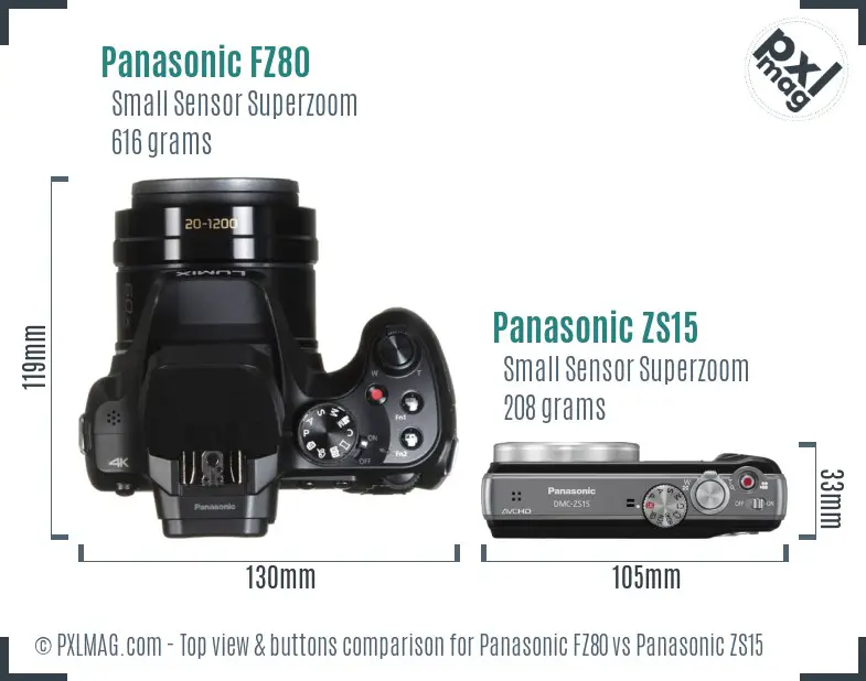 Panasonic FZ80 vs Panasonic ZS15 top view buttons comparison