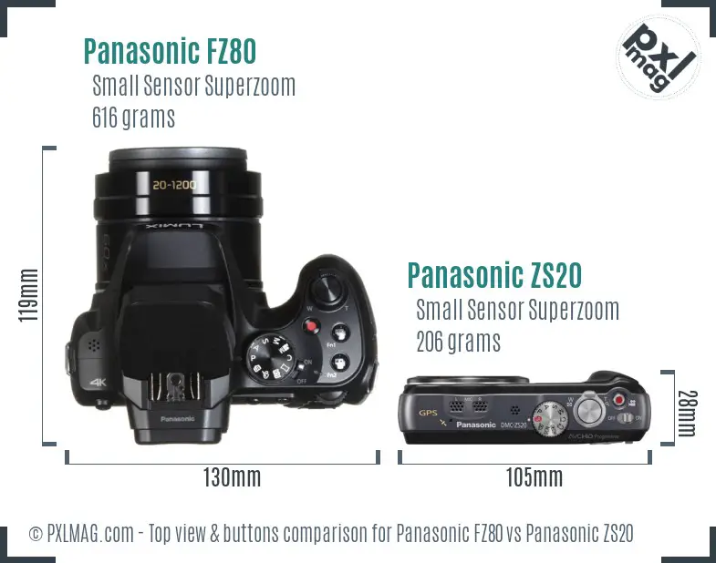Panasonic FZ80 vs Panasonic ZS20 top view buttons comparison