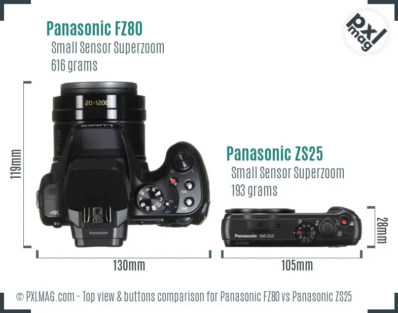 Panasonic FZ80 vs Panasonic ZS25 top view buttons comparison