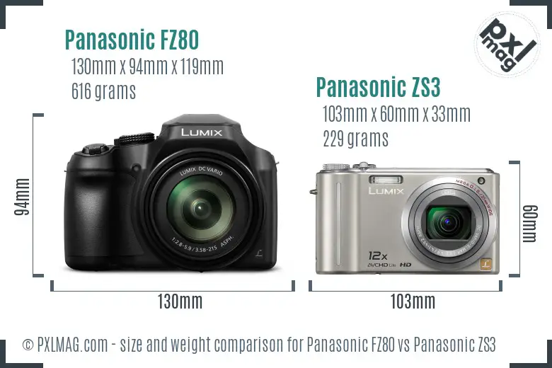 Panasonic FZ80 vs Panasonic ZS3 size comparison