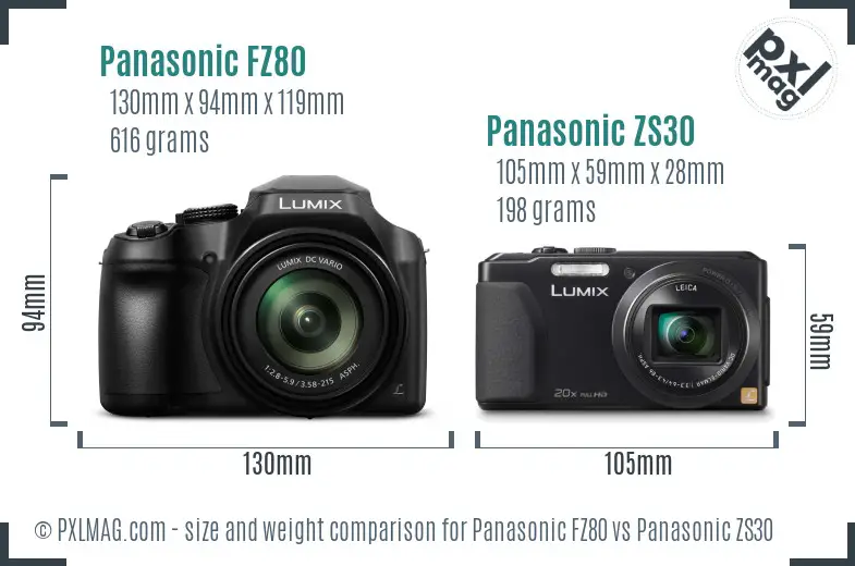 Panasonic FZ80 vs Panasonic ZS30 size comparison