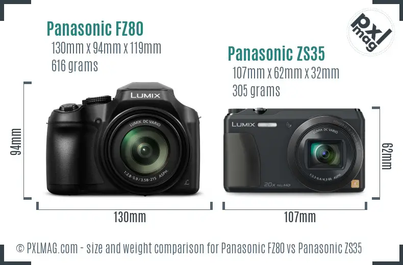 Panasonic FZ80 vs Panasonic ZS35 size comparison