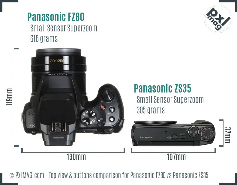 Panasonic FZ80 vs Panasonic ZS35 top view buttons comparison