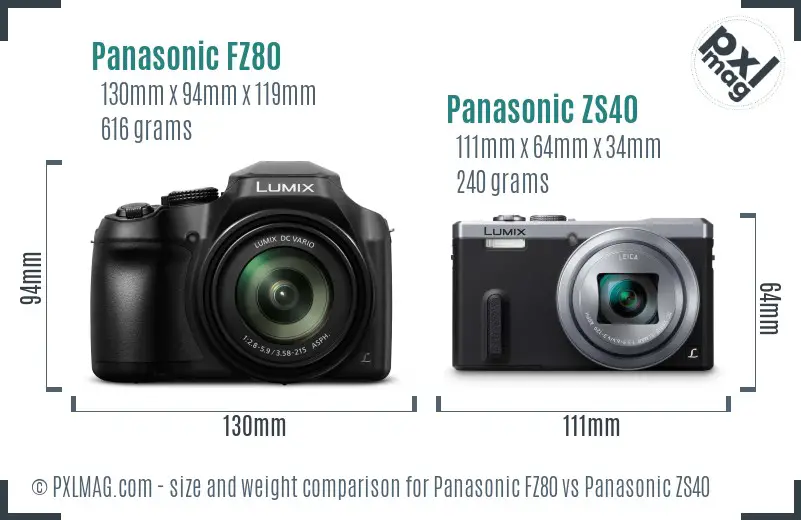 Panasonic FZ80 vs Panasonic ZS40 size comparison