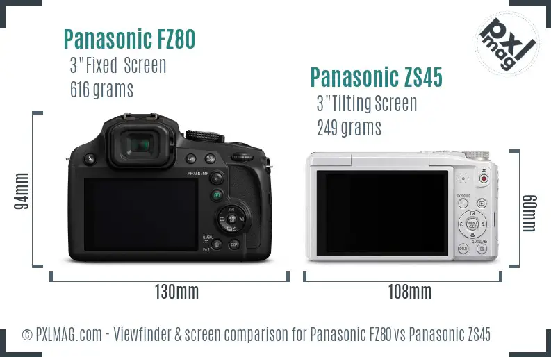 Panasonic FZ80 vs Panasonic ZS45 Screen and Viewfinder comparison