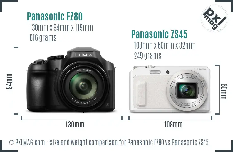 Panasonic FZ80 vs Panasonic ZS45 size comparison