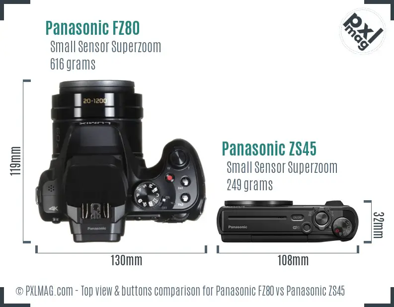 Panasonic FZ80 vs Panasonic ZS45 top view buttons comparison