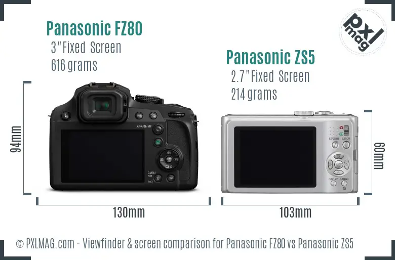 Panasonic FZ80 vs Panasonic ZS5 Screen and Viewfinder comparison