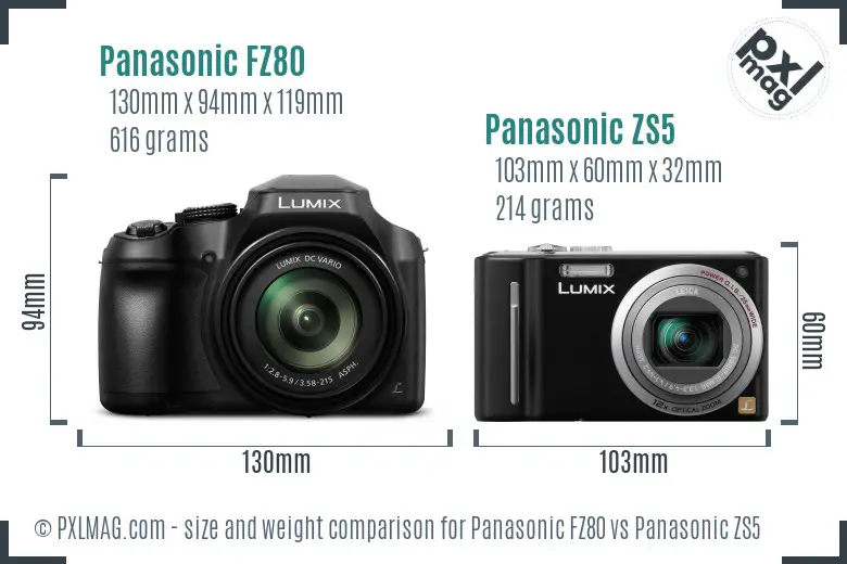 Panasonic FZ80 vs Panasonic ZS5 size comparison