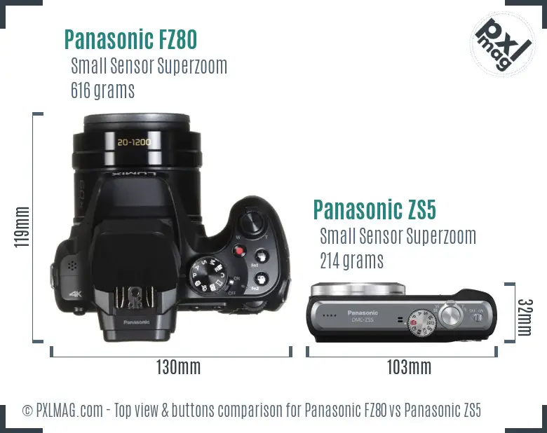 Panasonic FZ80 vs Panasonic ZS5 top view buttons comparison