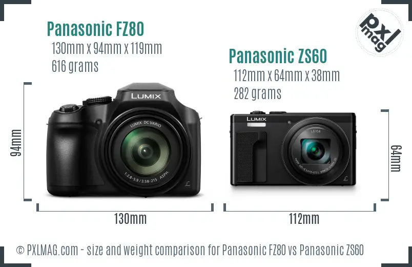 Panasonic FZ80 vs Panasonic ZS60 size comparison