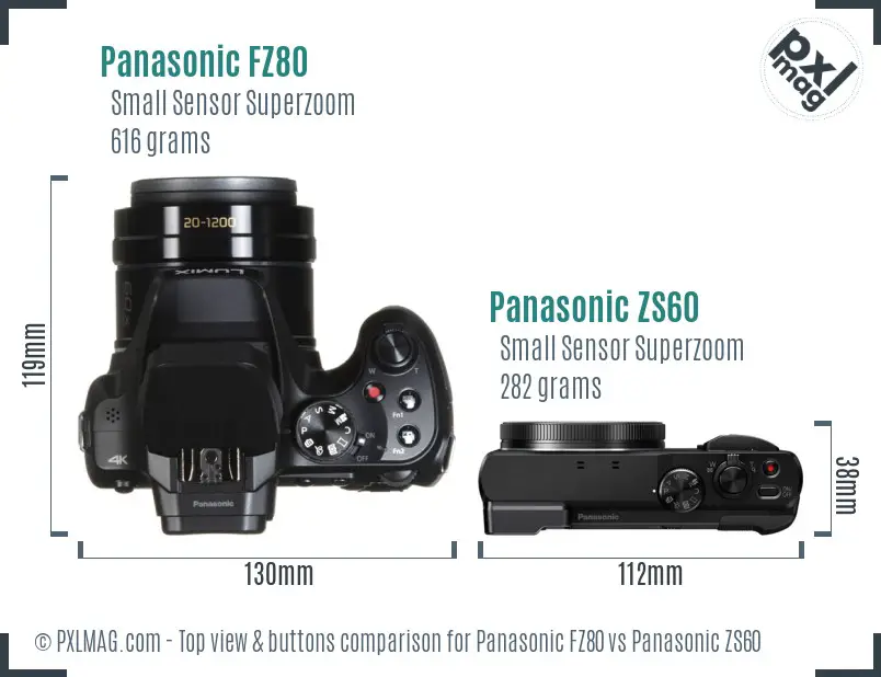 Panasonic FZ80 vs Panasonic ZS60 top view buttons comparison