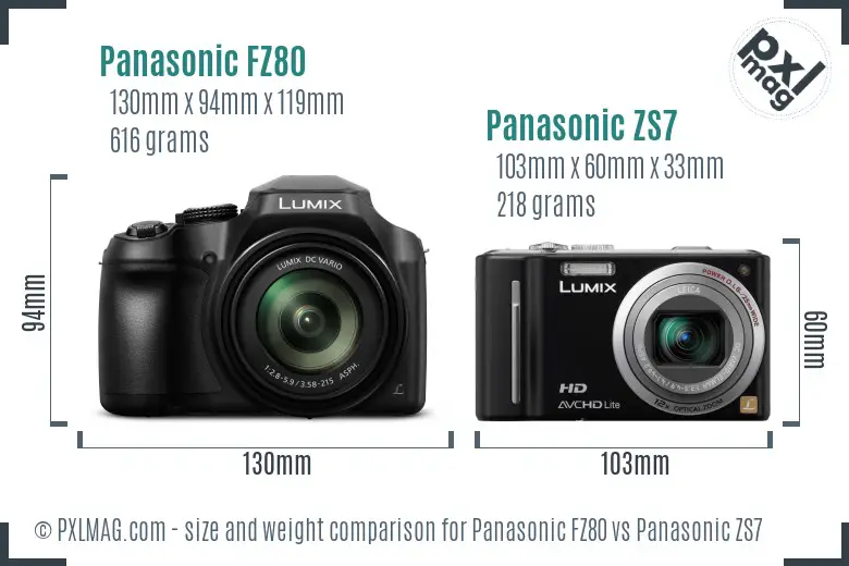 Panasonic FZ80 vs Panasonic ZS7 size comparison