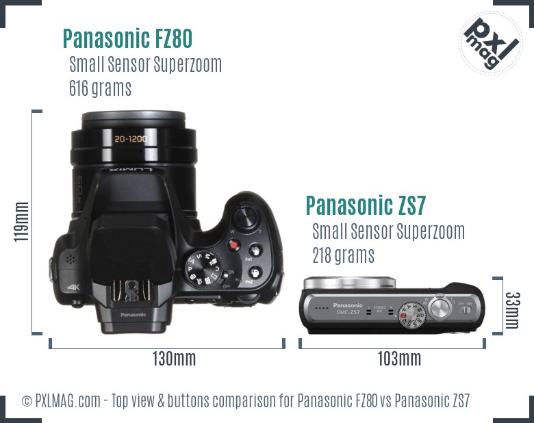Panasonic FZ80 vs Panasonic ZS7 top view buttons comparison