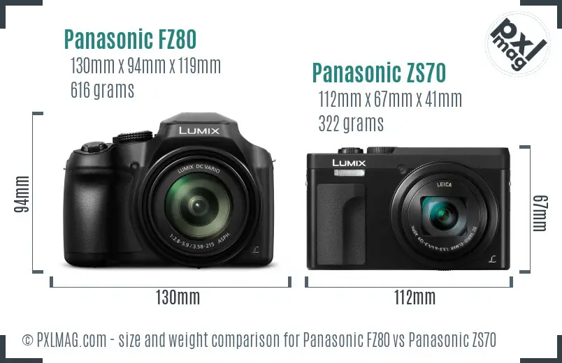 Panasonic FZ80 vs Panasonic ZS70 size comparison