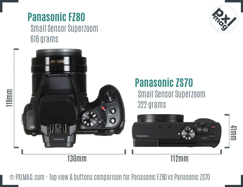 Panasonic FZ80 vs Panasonic ZS70 top view buttons comparison
