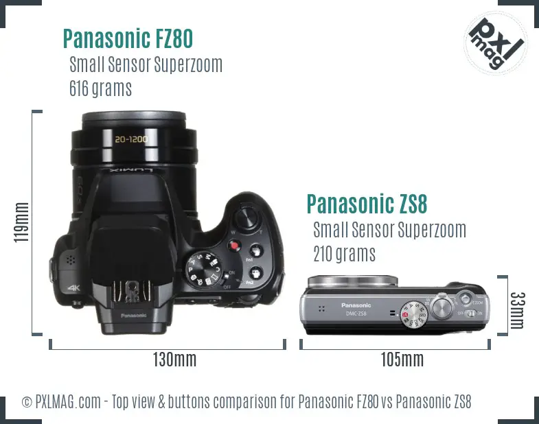 Panasonic FZ80 vs Panasonic ZS8 top view buttons comparison