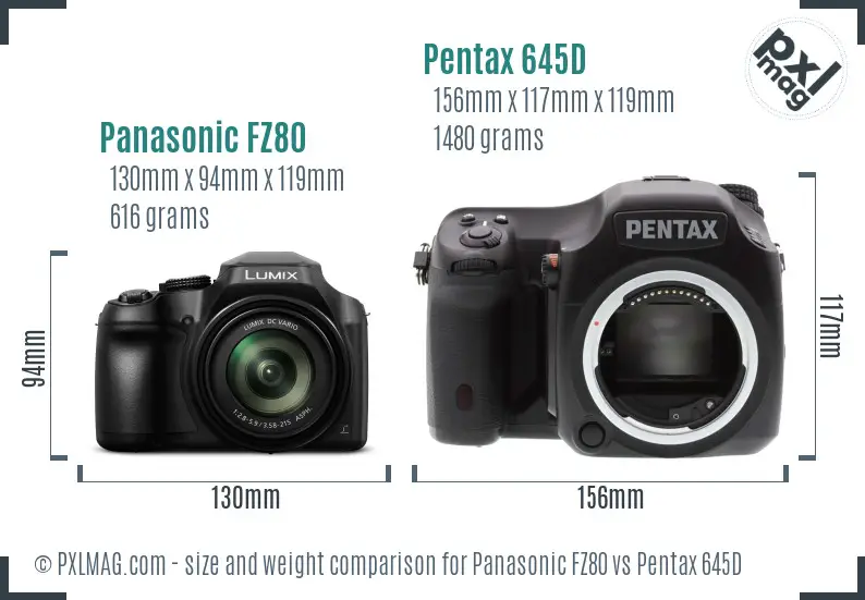 Panasonic FZ80 vs Pentax 645D size comparison