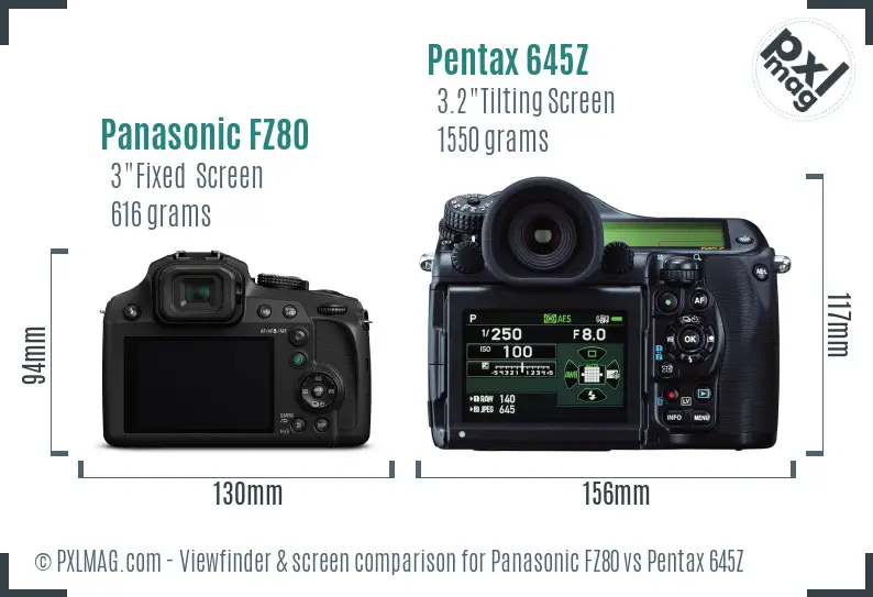 Panasonic FZ80 vs Pentax 645Z Screen and Viewfinder comparison