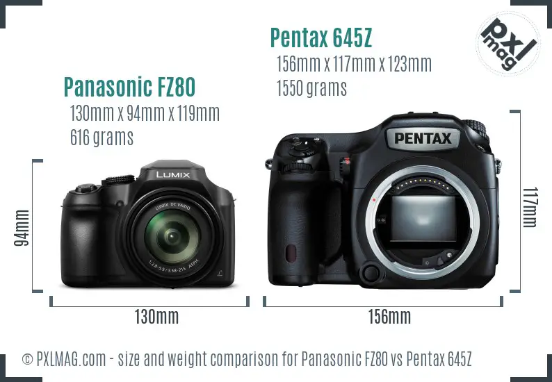 Panasonic FZ80 vs Pentax 645Z size comparison