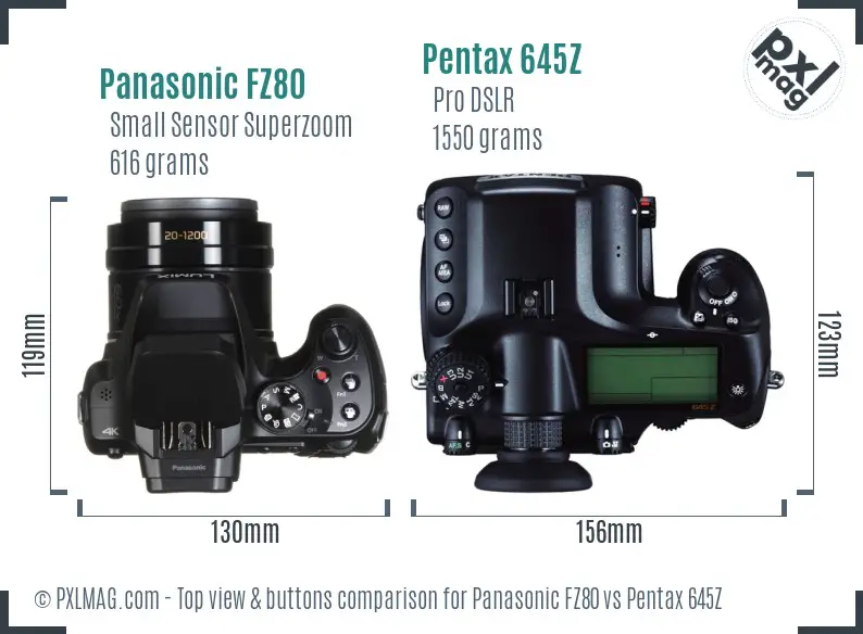 Panasonic FZ80 vs Pentax 645Z top view buttons comparison
