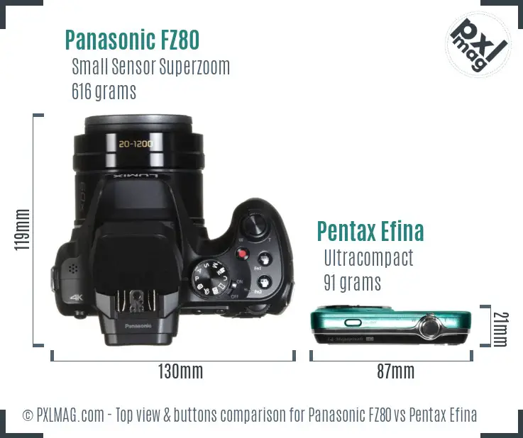 Panasonic FZ80 vs Pentax Efina top view buttons comparison