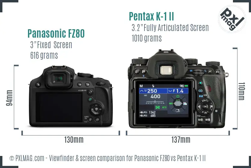 Panasonic FZ80 vs Pentax K-1 II Screen and Viewfinder comparison