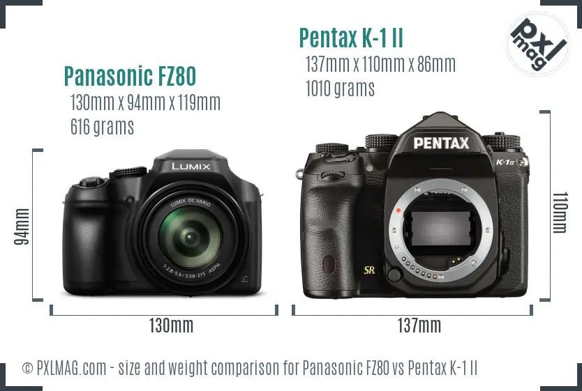 Panasonic FZ80 vs Pentax K-1 II size comparison