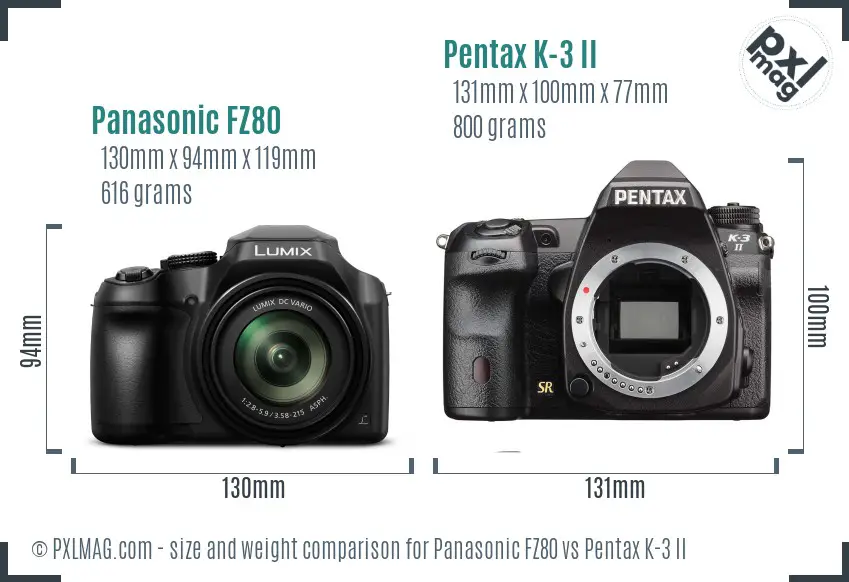 Panasonic FZ80 vs Pentax K-3 II size comparison