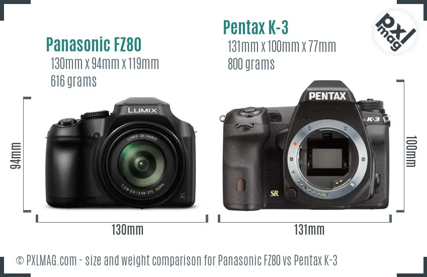 Panasonic FZ80 vs Pentax K-3 size comparison