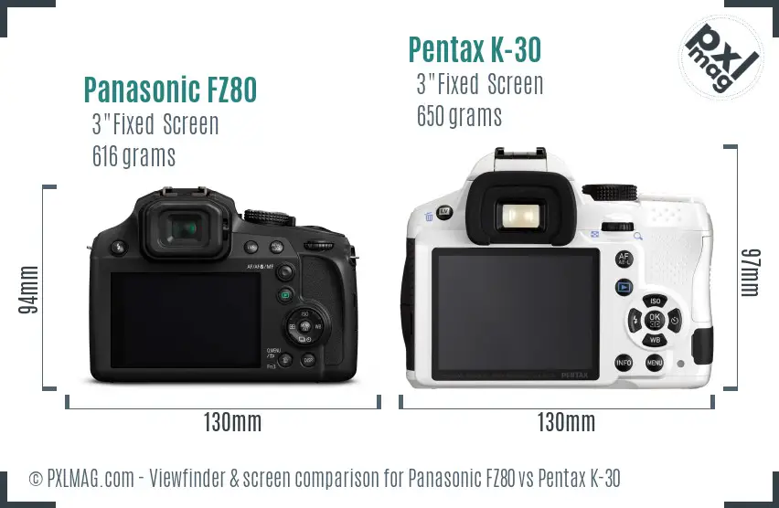 Panasonic FZ80 vs Pentax K-30 Screen and Viewfinder comparison